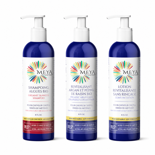Trousse de soins capillaires MEYA pour cheveux à porosité faible : routine légère et hydratante